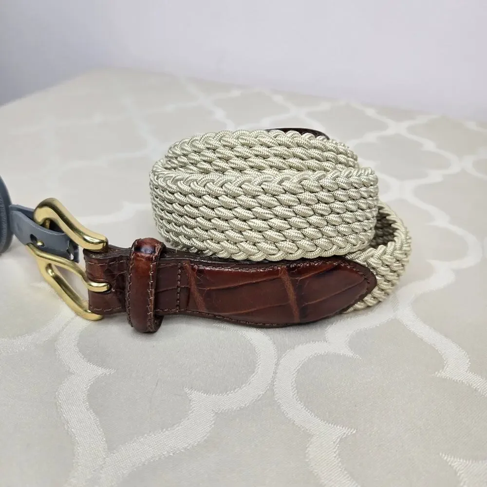 NWT Brighton Brown Leather and Beige Woven Belt with Gold Buckle Size 36